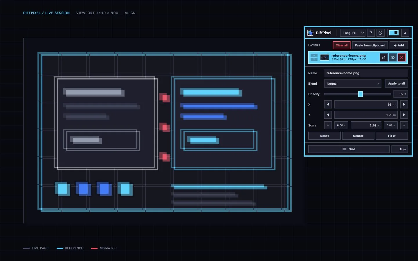 The full DiffPixel panel and aligned reference layer