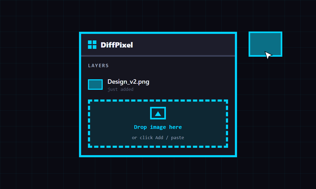 Adding a reference image to DiffPixel by file picker, drag and drop, or paste